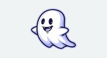 Fototapeta premium A cartoon ghost with big eyes and a wide smile floats cheerfully