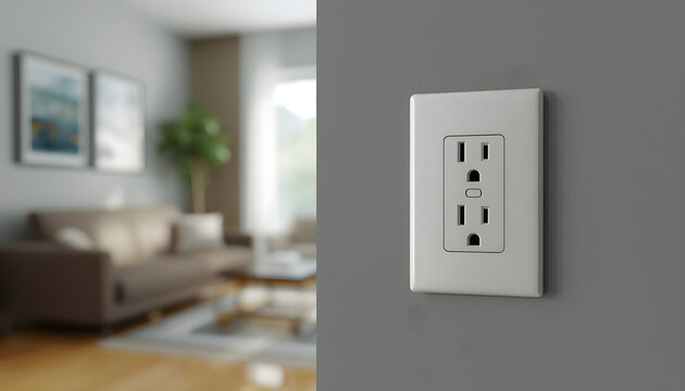 A white electrical outlet on a gray wall