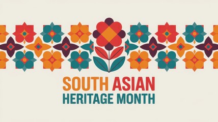 Fototapeta premium South Asian Heritage Month banner with stylized geometric floral pattern on light background