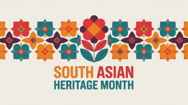 South Asian Heritage Month banner with stylized geometric floral pattern on light background