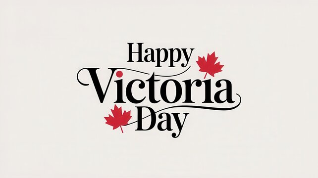Happy Victoria Day typography design with red maple leaves isolated on white background