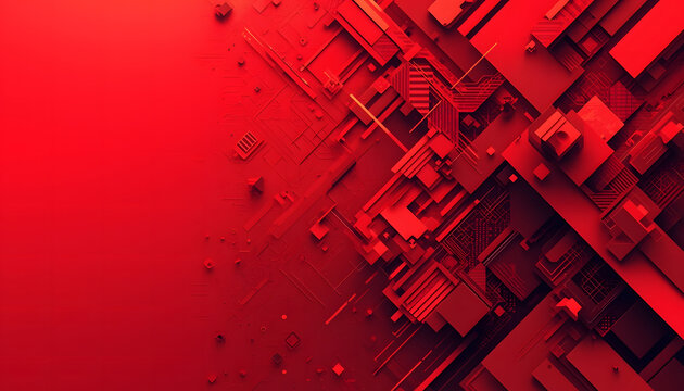A red circuit board with many electronic components