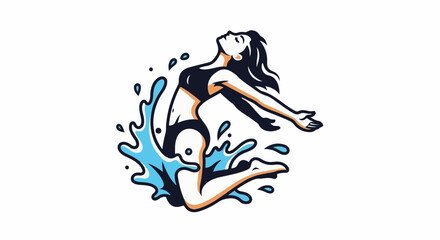 Obraz premium Stylized woman leaps joyfully into splashing water