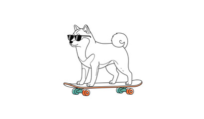 Shiba inu skateboard outline line art cool dog sunglasses vector illustration © MstAnisa