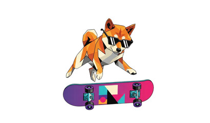 Geometric shiba inu skateboard dog cool sunglasses modern vector illustration © MstAnisa