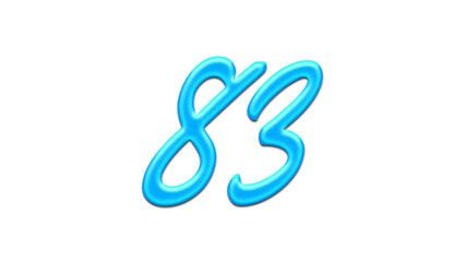Fototapeta premium Glowing blue effect of number 83 on white background.