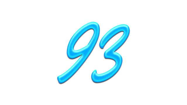 Glowing blue effect of number 93 on white background.