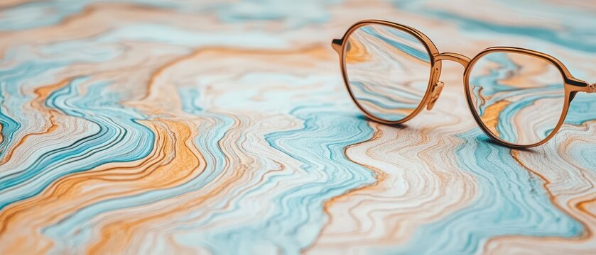 Round glasses resting on abstract flowing colors, evoking curiosity and discovery.