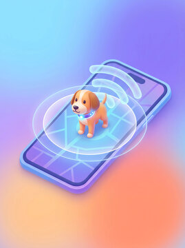 Pet GPS Tracking Concept 3D Illustration on Smartphone Screen