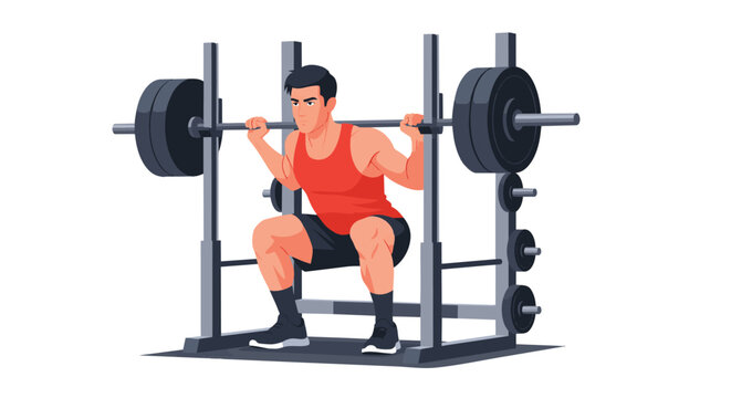 Male Weightlifter Performing Heavy Barbell Back Squat.