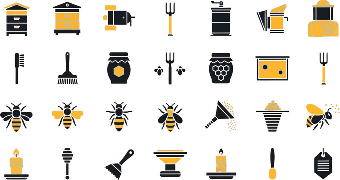 Assorted beekeeping tools and honey related items illustrated in a flat design style Vector