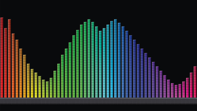 Colorful audio equalizer bars spectrum visualization on black background vibrant music soundwave pattern for dj nightclub branding and digital media design