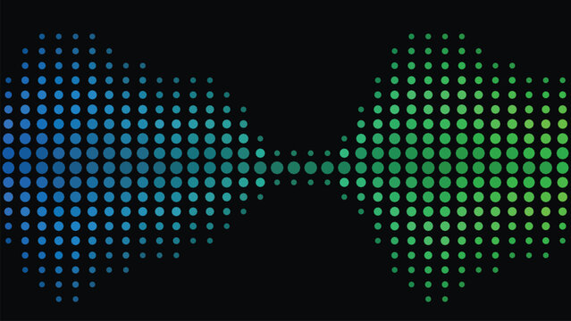 Halftone dot wave gradient pattern blue and green abstract sound visualization background for technology branding and digital media design projects