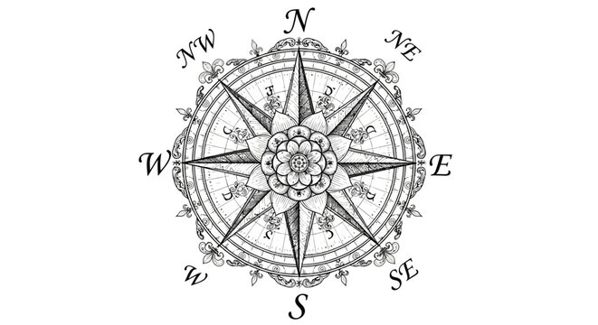 Intricate compass rose illustration for navigation and directional guidance