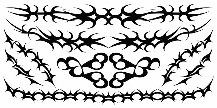 Black tribal design featuring sharp thorns and abstract floral elements
