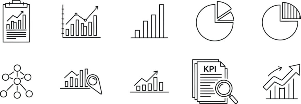 Collection of line and pie chart icons representing data analysis