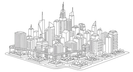 Fototapeta premium Cityscape illustration with skyscrapers and buildings