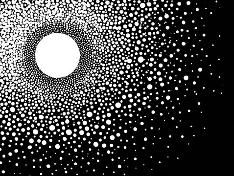 Dotted field radiating from a central white void into black space