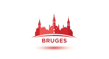 Naklejka premium Bruges Cityscape Silhouette in Red Color with White Background.
