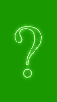 A futuristic glowing question mark with a sci-fi neon light effect on green background. Full HD. 4K