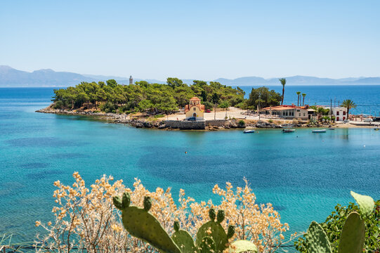Cranae Island and Chapel near Gytheio, Peloponnese Greece