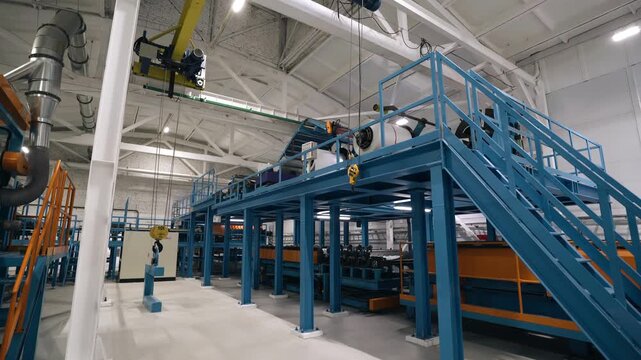 Production facilities at an industrial enterprise. A crane beam is visible, as well as stairs