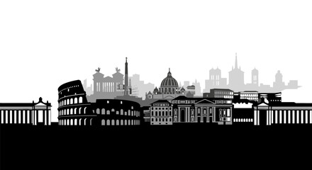 Obraz premium Rome cityscape Italy skyline famous landmarks.