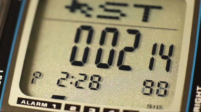 Digital timer and stopwatch running on a digital watch lcd display