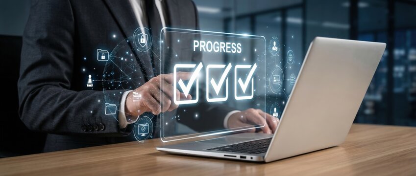 Progress tracking business workflow management office environment digital content modern viewpoint project efficiency in action