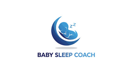 Fototapeta premium Baby Sleep Coach Logo - Crescent Moon and Sleeping Infant.