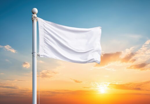 White flag at sunset: peace, truce, neutrality for International Day of Neutrality