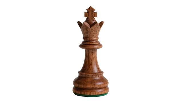 Wooden Chess Queen Piece with Crown and Rounded Base