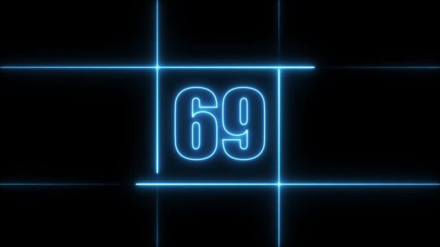 75 to 0 second modern digital countdown timer neon light style on black background, 75 seconds simple countdown timer. 75 second technology digital neon led light game timer animation