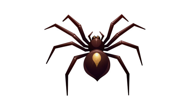 Dark brown spider with yellow marking on abdomen and eight legs