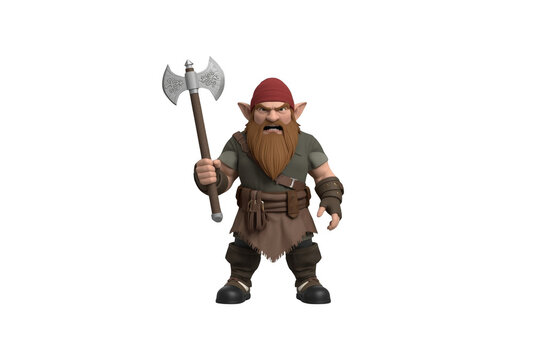 Angry fantasy dwarf warrior holding battle axe