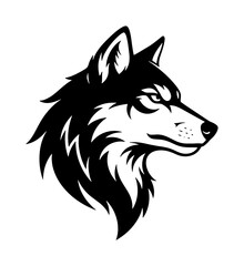 Wolf head vector illustration, black and white husky mascot logo, wild predator animal profile, minimalist canine silhouette for sports branding © Shahinur