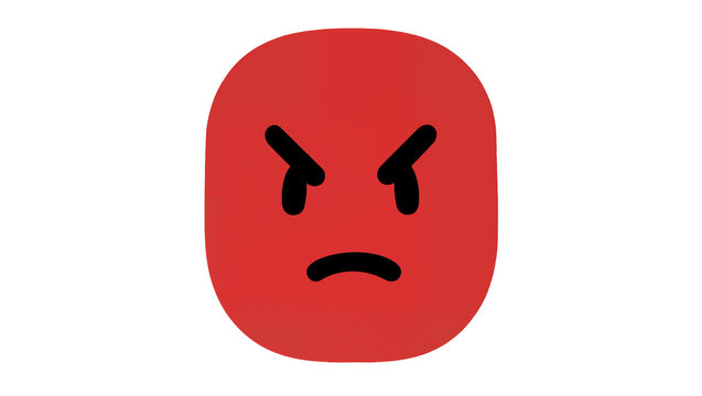 Round red face with black angry eyebrows and downturned mouth