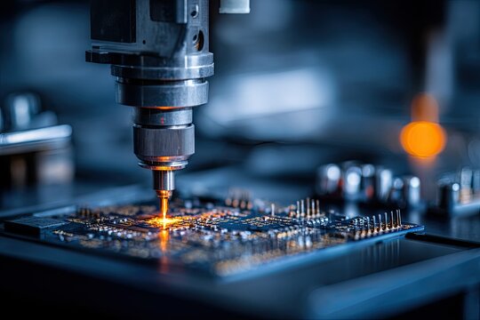 Automated Precision Drilling Machine Working on a Complex Circuit Board.