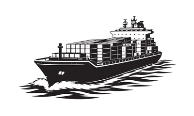 Container ship sailing silhouette, Silhouette, Silhouette Vector, Isolated on White Background © Hin