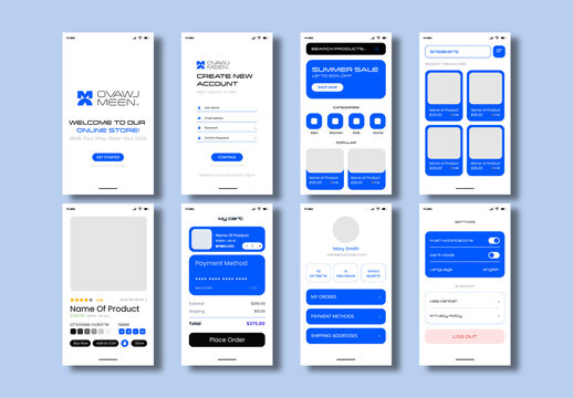 Ecommerce Mobile App UI Kit Modern Clean User Interface UX Design Screens