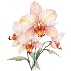 Fototapeta premium Orchid Flowers Pink Yellow Lip Orchid Branch Garden Bloom