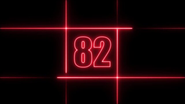 90 to 0 second modern digital countdown timer neon light style on black background, 90 seconds simple countdown timer. 90 second technology digital neon led light game timer animation