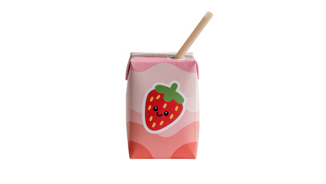 Pink Strawberry Juice Carton with Beige Straw