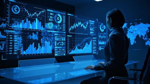 Futuristic Data Analysis and Global Network Monitoring Display