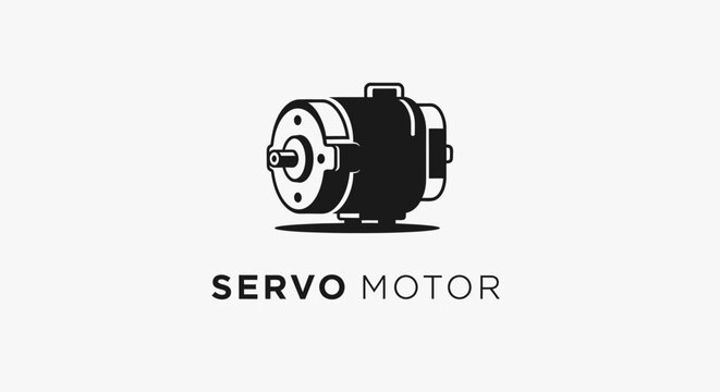 Detailed Black and White Servo Motor Isolated on White Background.