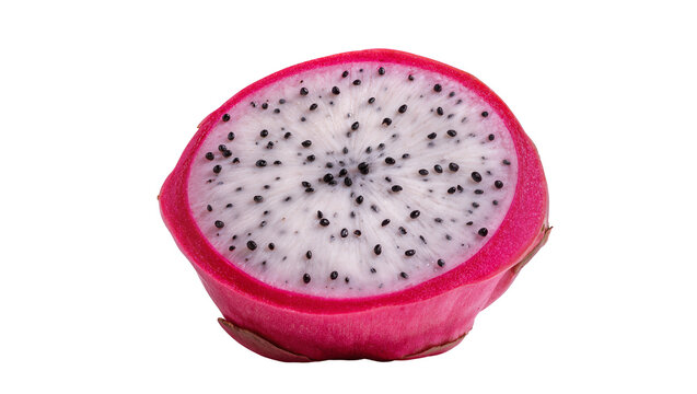 Pink Dragonfruit Half with Black Seeds and White Flesh