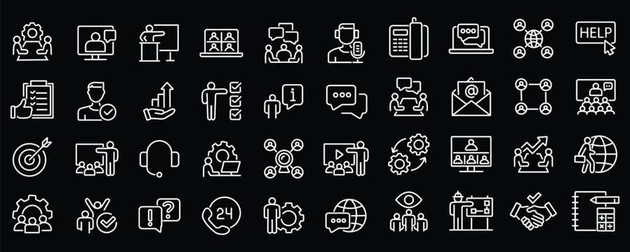 Consulting web icons in line style. Consultation, meeting, conference, service, communication, collection. Vector illustration.
