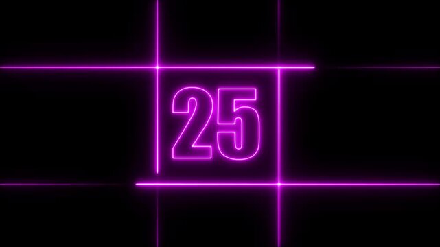 30 to 0 second modern digital countdown timer neon light style on black background, 30 seconds simple countdown timer. 30 second technology digital neon led light game timer animation
