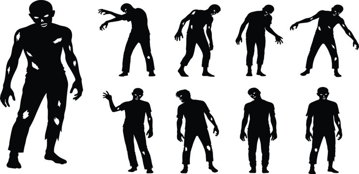 Vector illustration of black silhouettes featuring a diverse group of people, including a family with a child and baby, dancing and moving with artistic evolution in sport and music