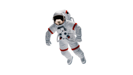 Full Astronaut Suit Floating in Space with White and Red Accents © Isolde
